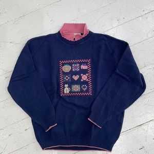Vintage ugly teacher/mom sweater, navy, medium